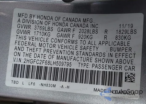 2020 Honda Civic Lx from USA, damaged, VIN 2HGFC2F68LH509795